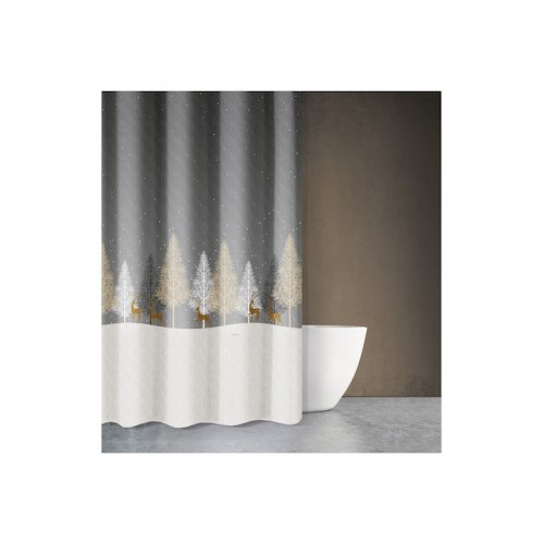 Saint Clair Christmas 416 Bathroom Curtain 180x200 cm Gray/Natural